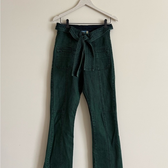Cruise Designer Womens Tie Waist Green Stone Wash Jeans Size 38 - Picture 1 of 12